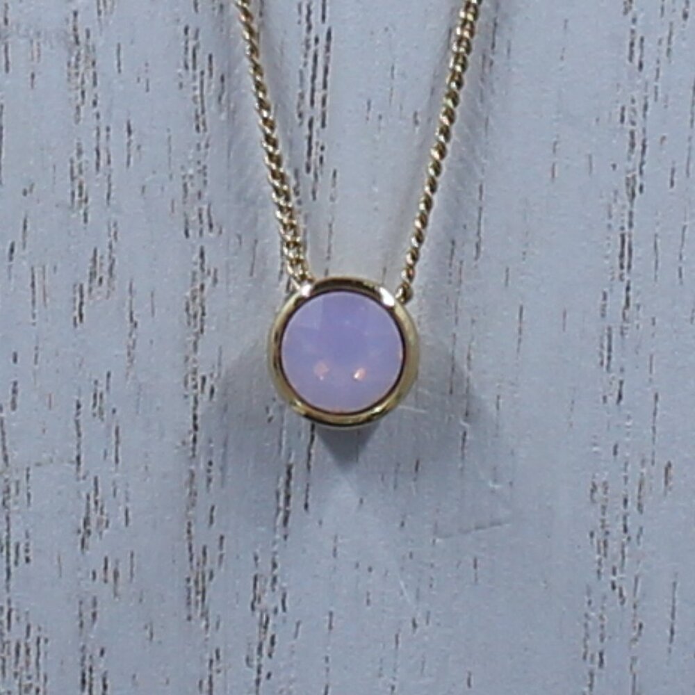 Gold Tone H2Z 16" Adjustable Necklace With Round Iridescent Pinkish Stone